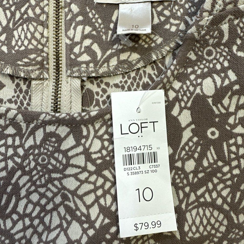 Loft Dress Fit and Flare Beige and Brown Sleeveless Size 10 NWT Cottagecore - Picture 11 of 13